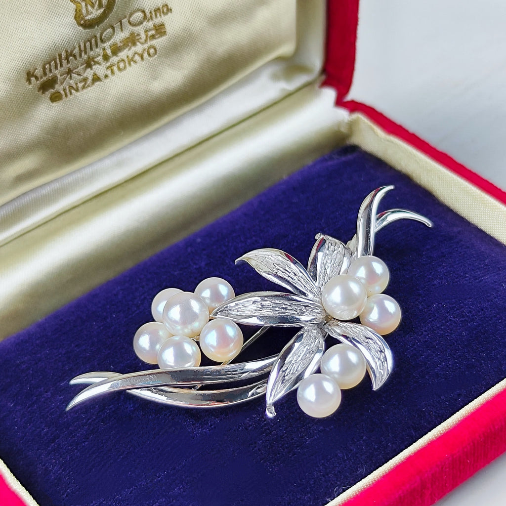 【御木本真珠店 】MIKIMOTO ミキモト あこや真珠 ヴィンテージブローチ 14金WG