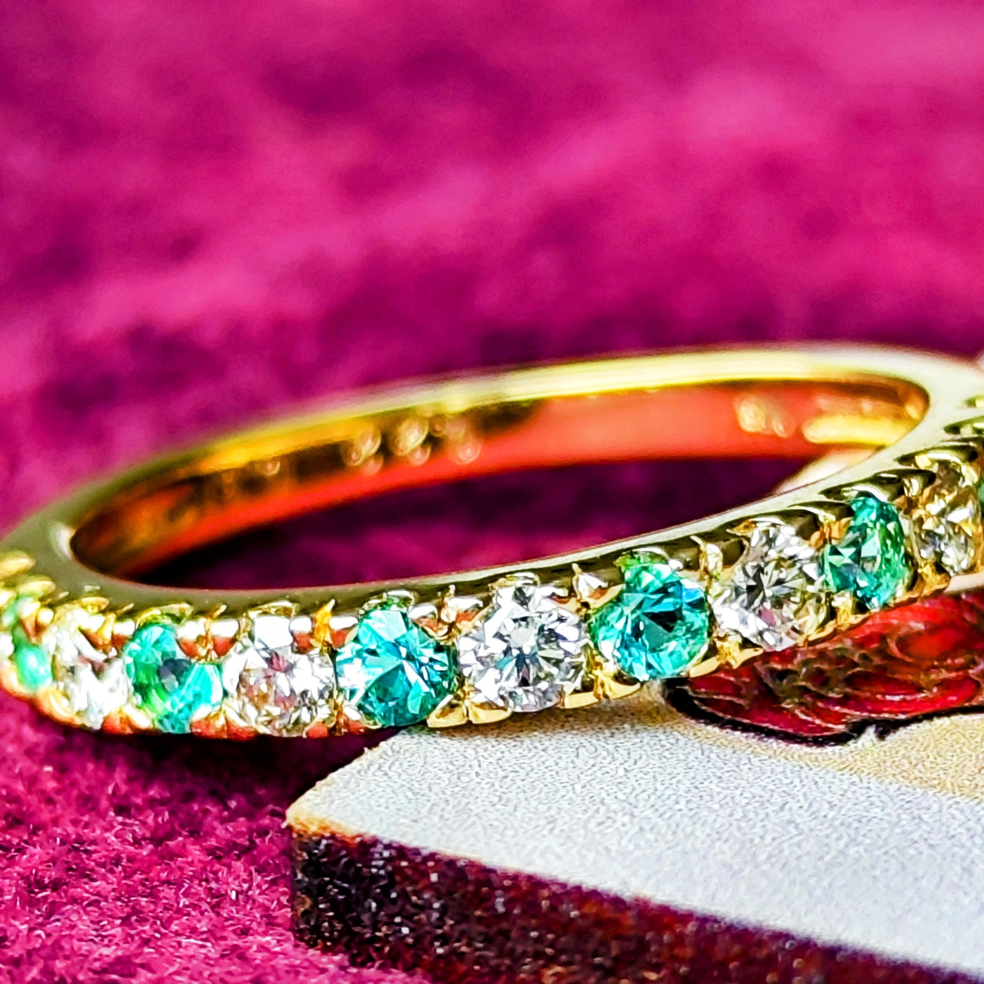 天然パライバトルマリン 天然ダイヤモンド 一文字タイプ 18金リング