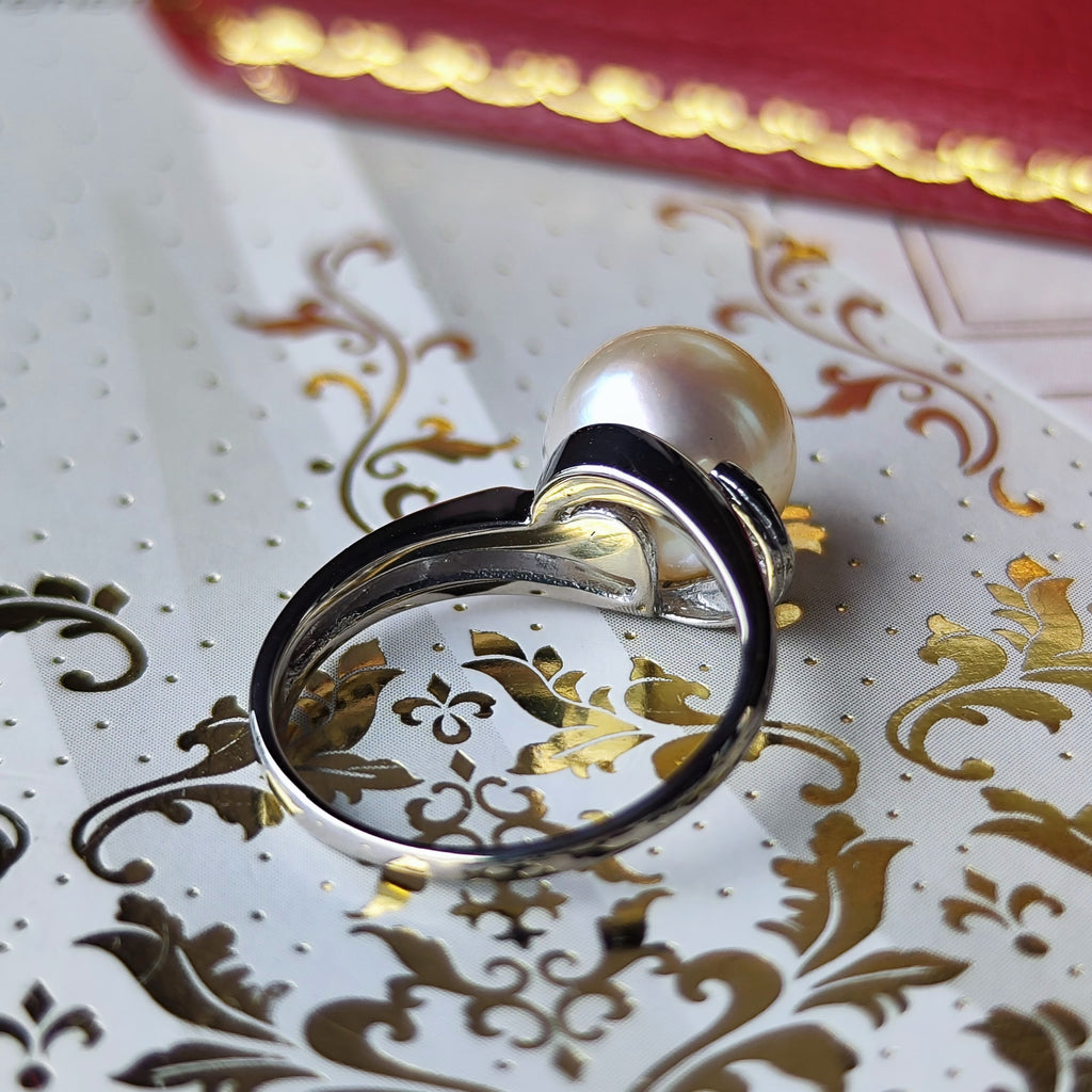 【オールドミキモト 】MIKIMOTO ミキモト あこや真珠 ダイヤモンド 14金リング 手彫り風の刻印