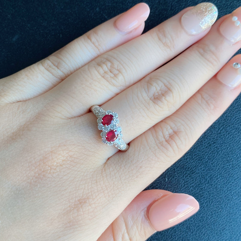 【2石とも 非加熱 ピジョンブラッド】天然ルビー 天然ダイヤモンド リング