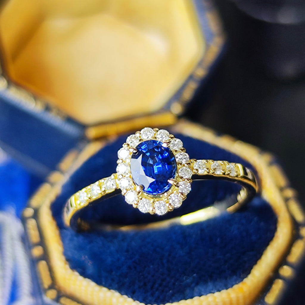 【コーンフラワー】天然サファイア 0.48ct 天然ダイヤモンド リング 18金
