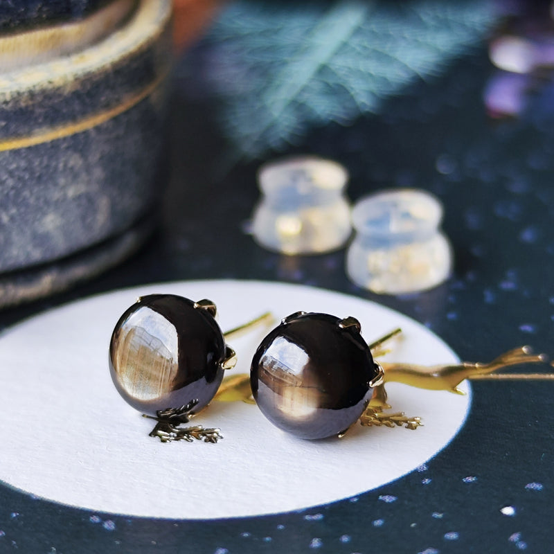 【魅惑の黒い宝石】天然ブラックスターサファイア 18金ピアス