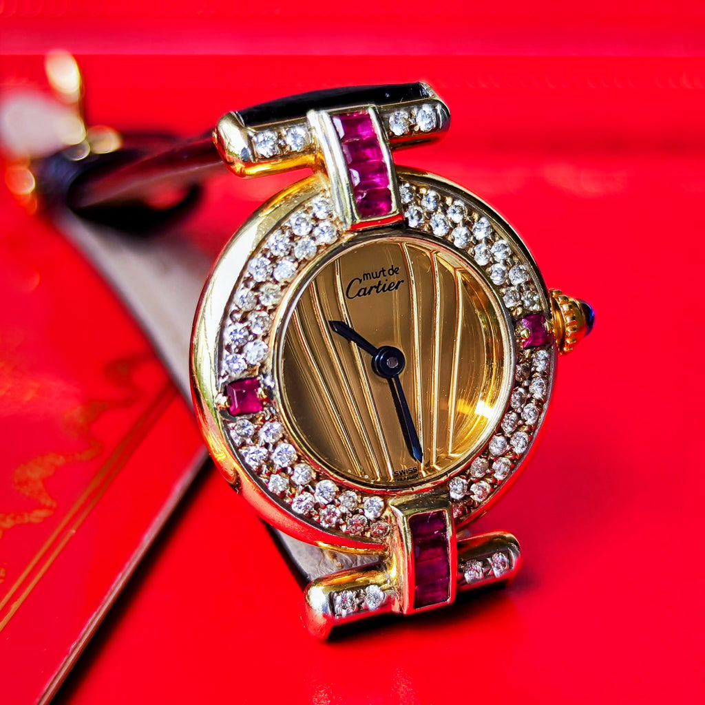 Cartier カルティエ マストコリゼ ダイヤモンド&ルビー ベゼル クォーツ腕時計