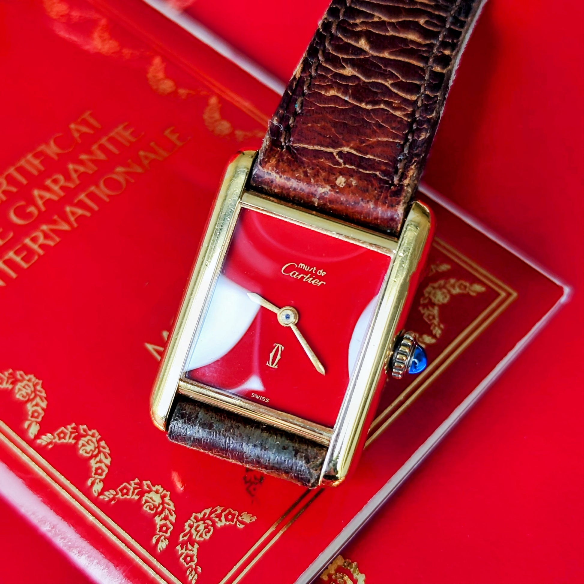 【OH済み】Cartier カルティエ マストタンク レッド文字盤 手巻き腕時計