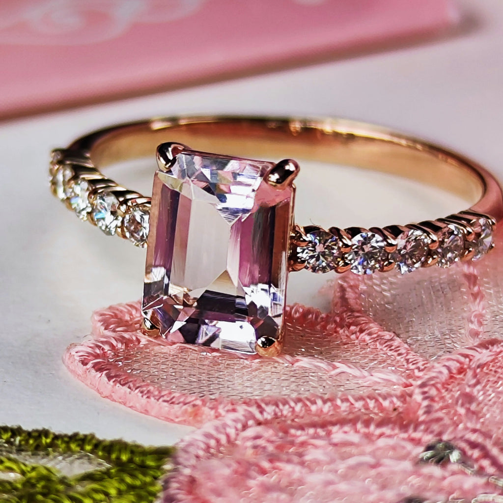 天然モルガナイト 1.30ct 天然ダイヤモンド リング