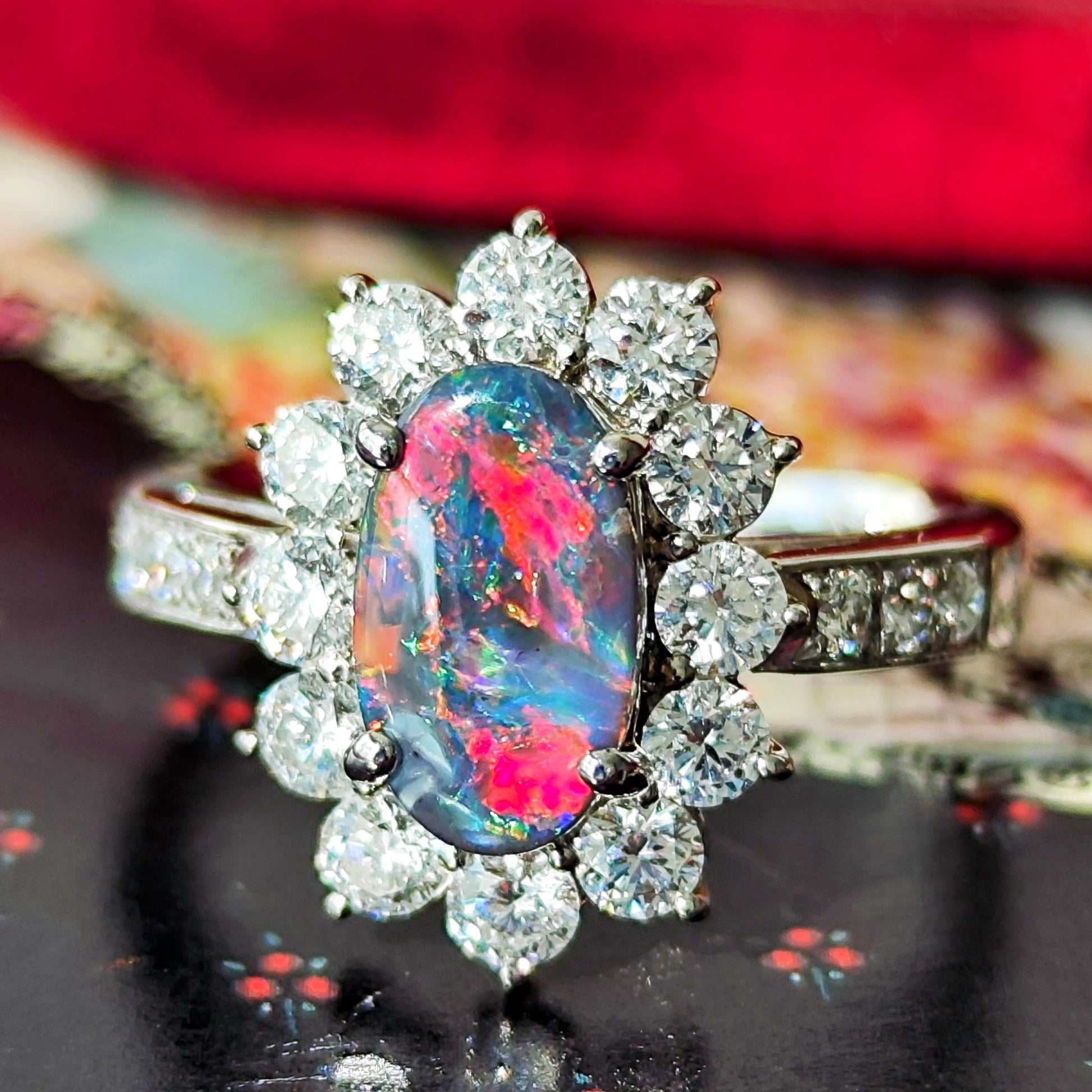 天然ブラックオパール 天然ダイヤモンド プラチナリング