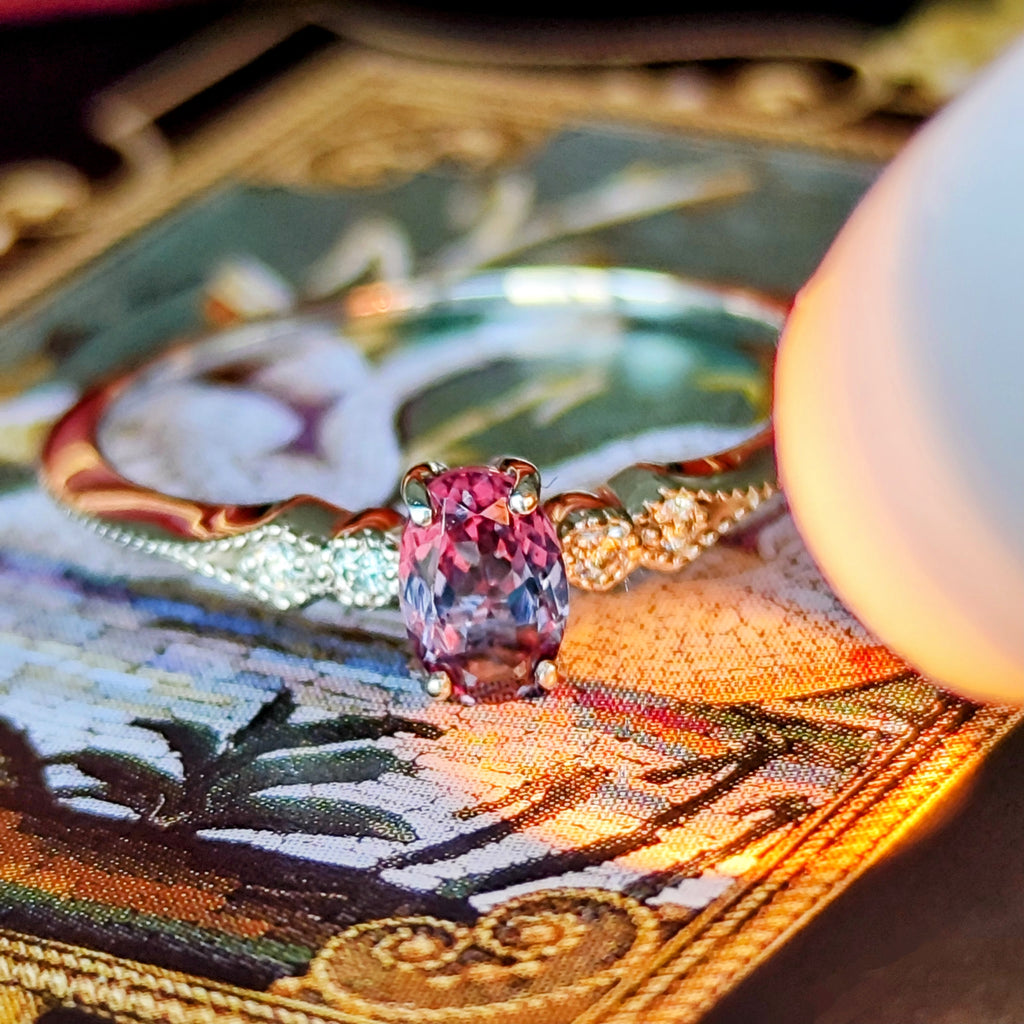 【カラーチェンジ】天然ガーネット 天然ダイヤモンド プラチナリング