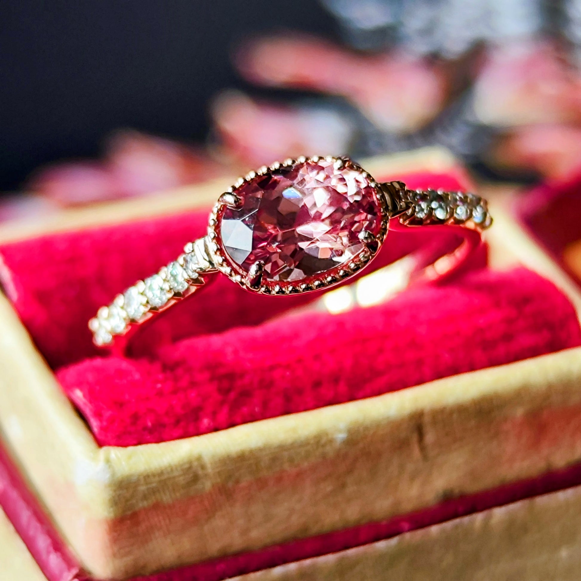 天然マラヤガーネット 1.11ct 天然ダイヤモンド リング