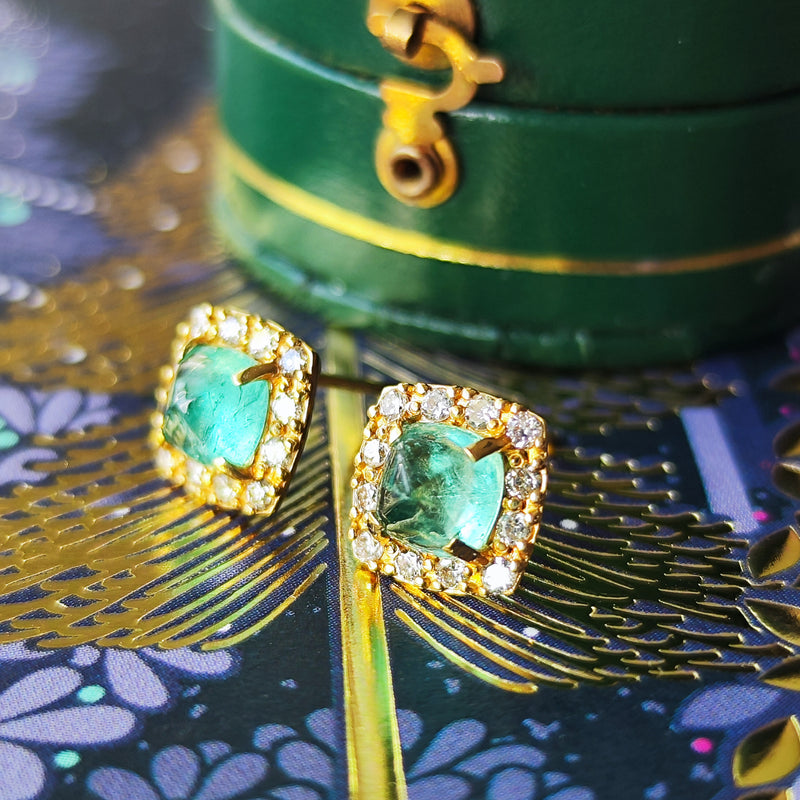 【シュガーローフ】天然エメラルド 天然ダイヤモンド ピアス