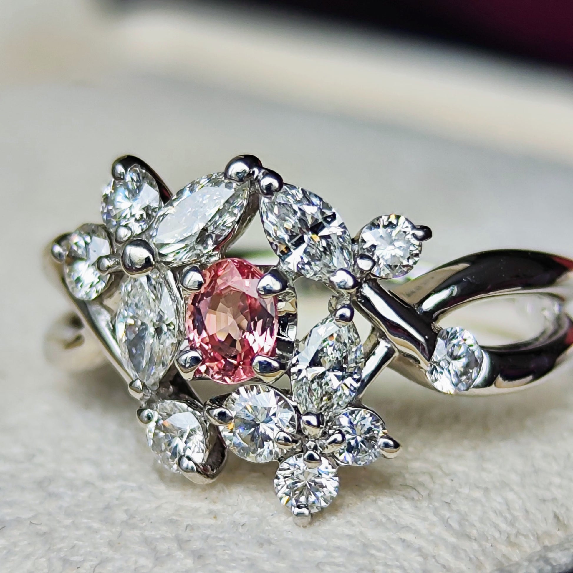 天然パパラチアサファイア 天然ダイヤモンド 18金WG