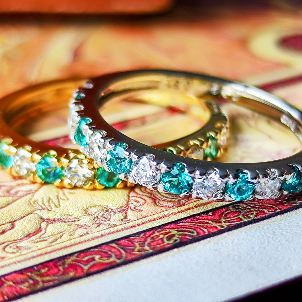 天然パライバトルマリン 天然ダイヤモンド 一文字タイプ 18金リング