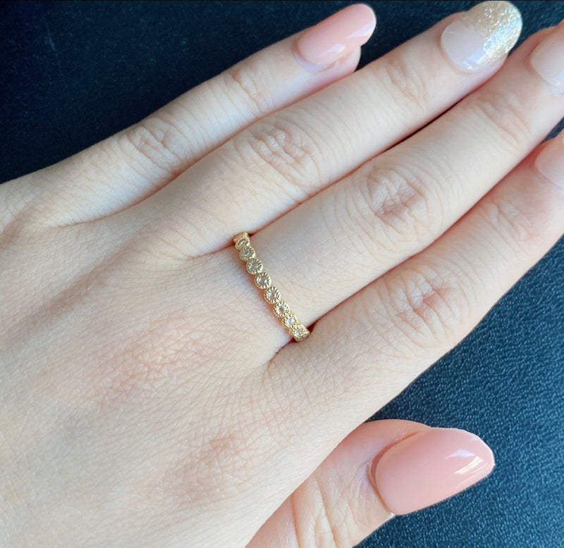 【ローズカット】天然ダイヤモンド ハーフエタニティリング