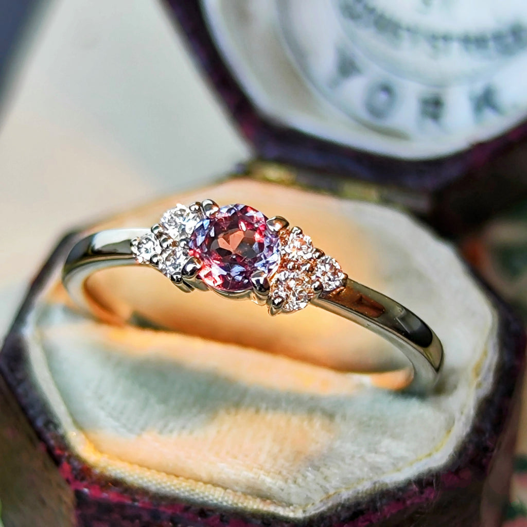 【カラーチェンジ】天然ガーネット 天然ダイヤモンド プラチナリング