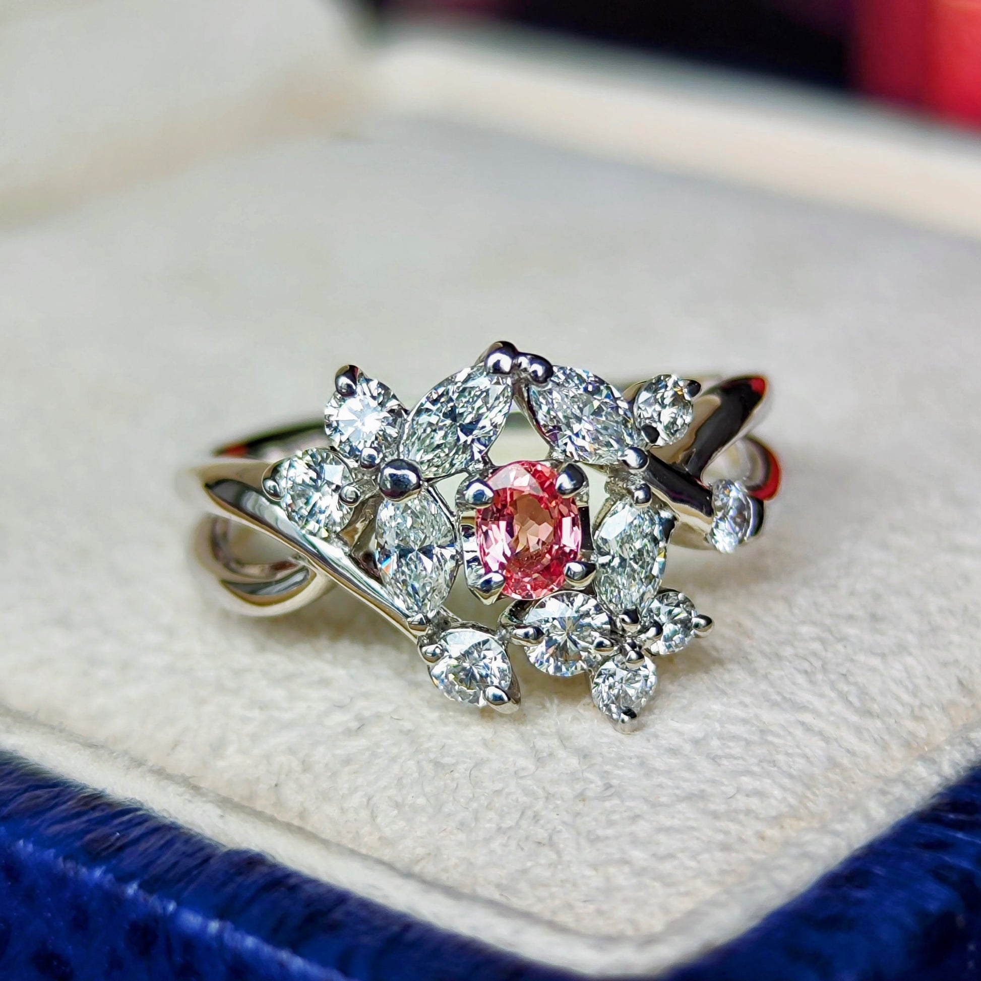 天然パパラチアサファイア 天然ダイヤモンド 18金WG