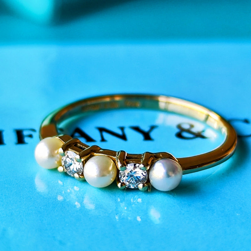 【オールドティファニー】TIFFANY＆Co.ティファニー あこやベビーパール ダイヤモンドリング