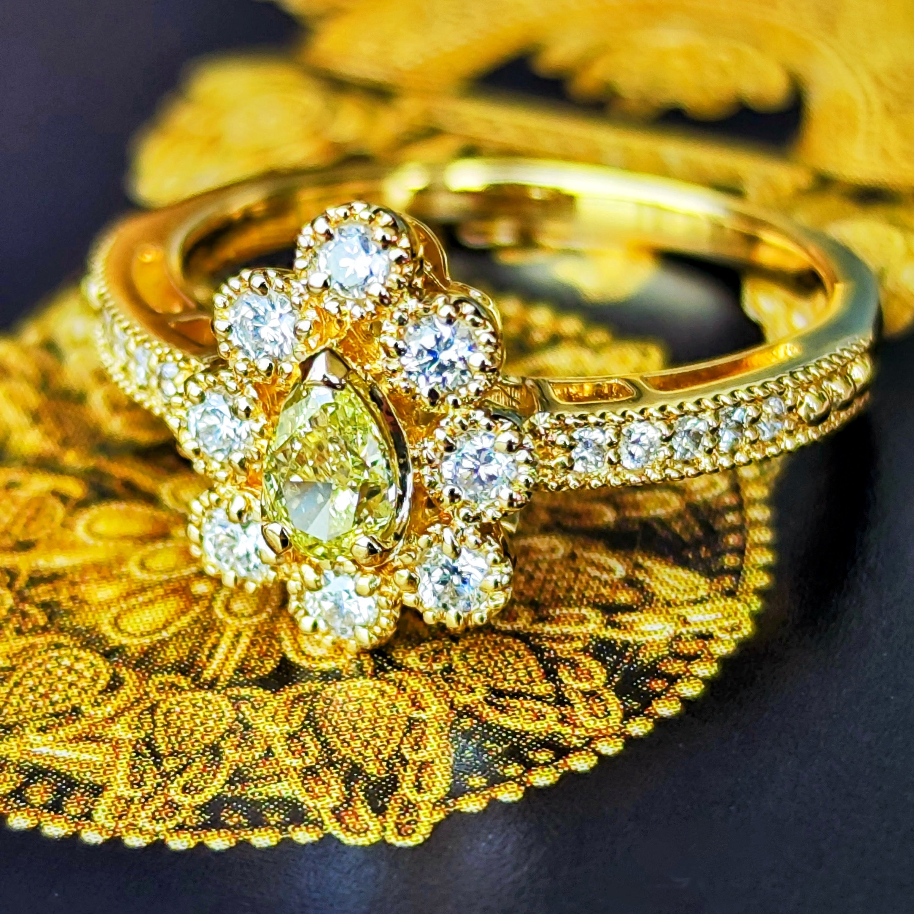 イエローダイヤ】FANCY INTENSE YELLOW 0.262ct SI1 18金リング – Mico