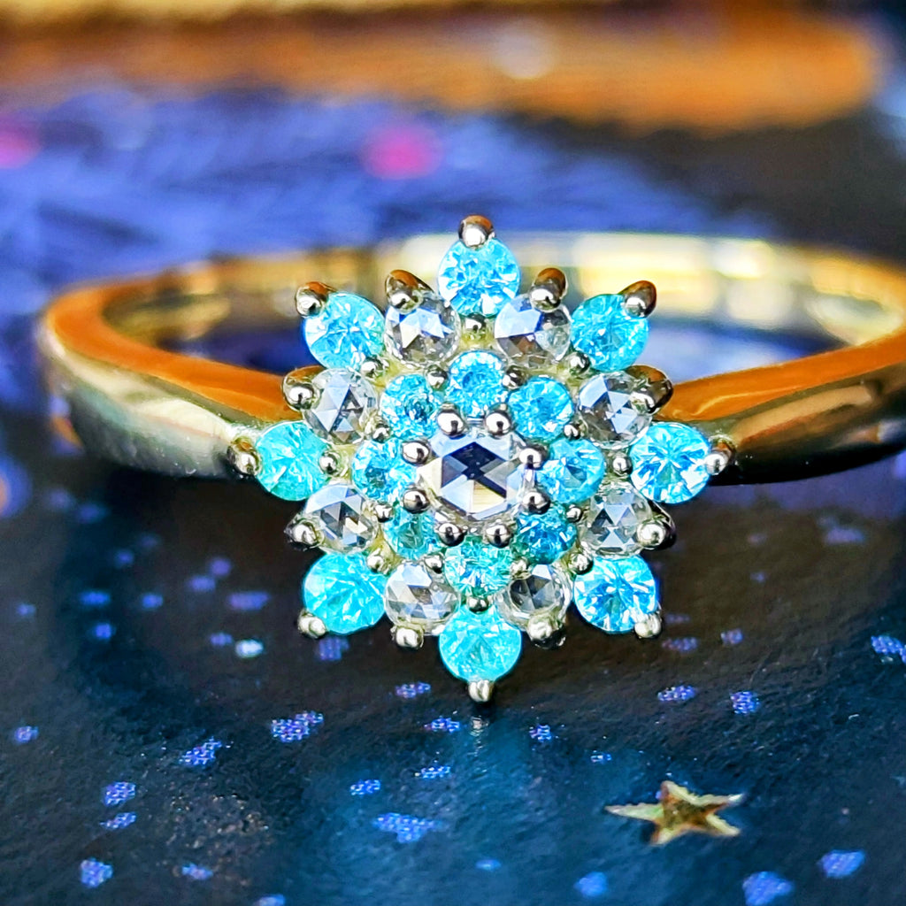 【ローズカット】天然パライバトルマリン 天然ダイヤモンド 18金リング