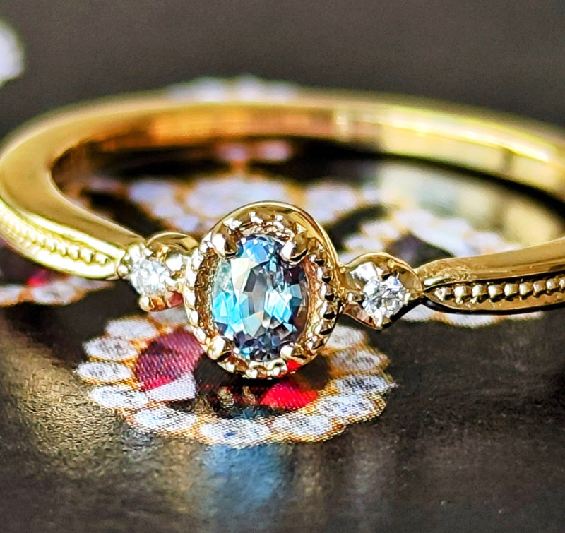 天然アレキサンドライト 天然ダイヤモンド 18金リング