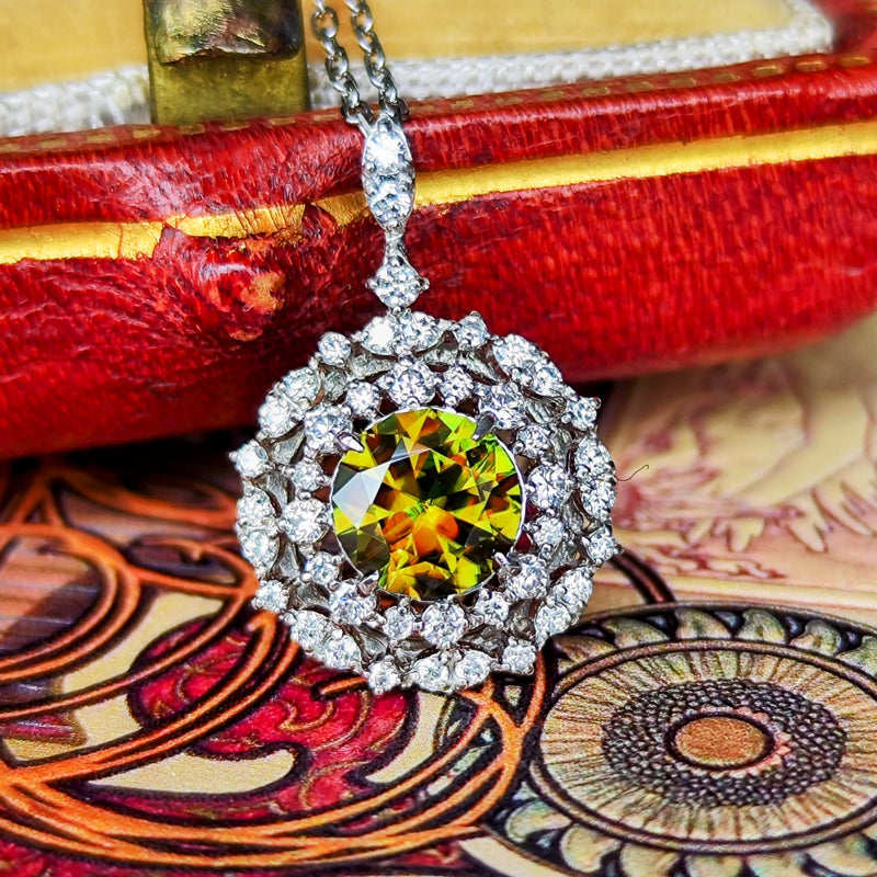 【クロムスフェーン】天然スフェーン 天然ダイヤモンド ネックレス