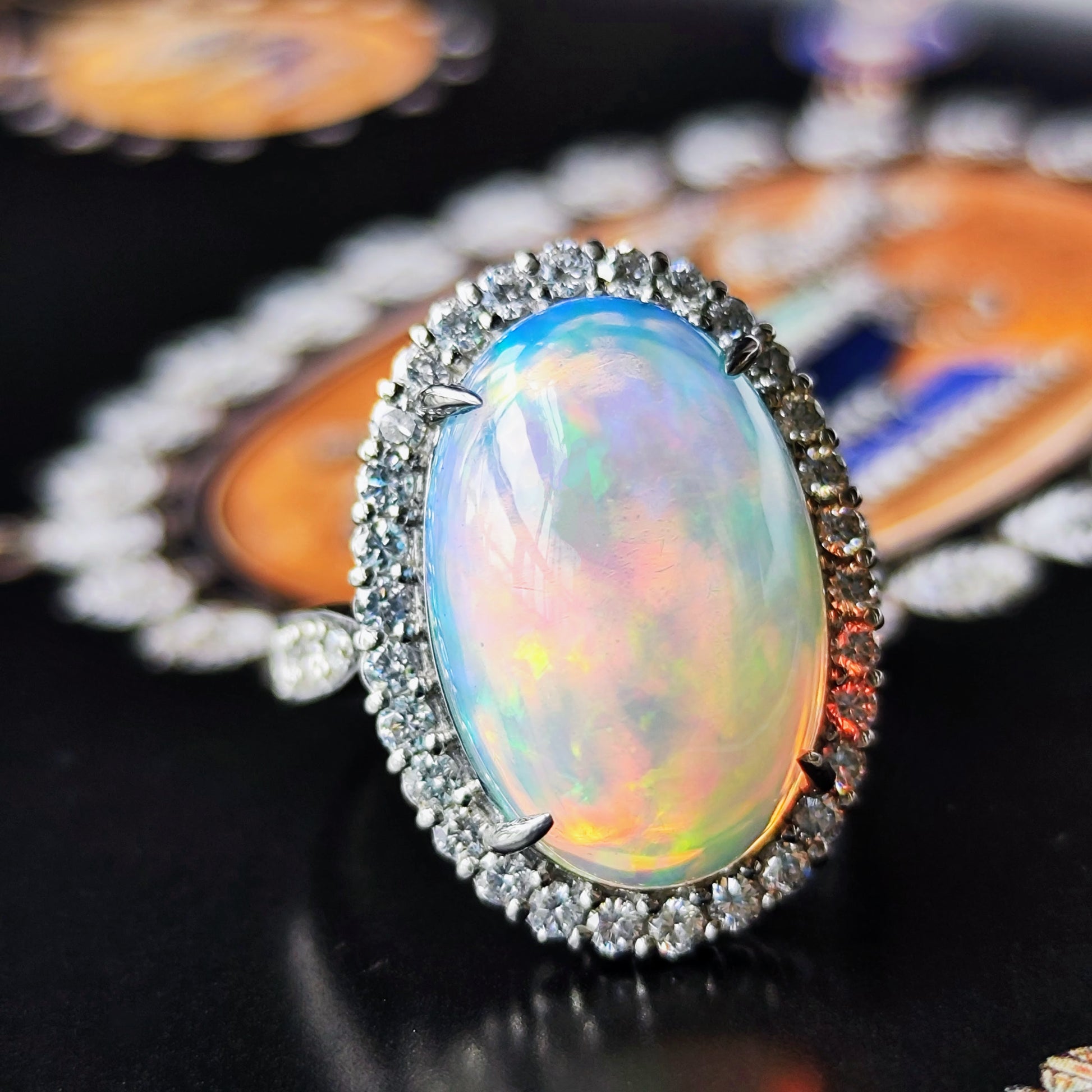 天然オパール エチオピア産 7.55ct 天然ダイヤモンド プラチナリング