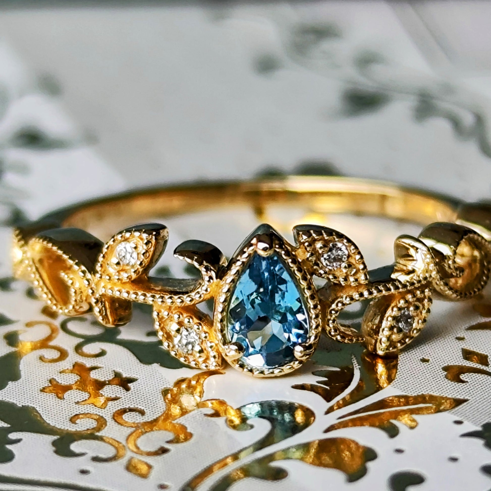 【サンタマリア】天然アクアマリン 天然ダイヤモンド 18金リング