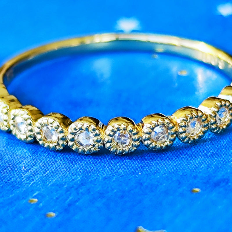 【ローズカット】天然ダイヤモンド ハーフエタニティリング 18金