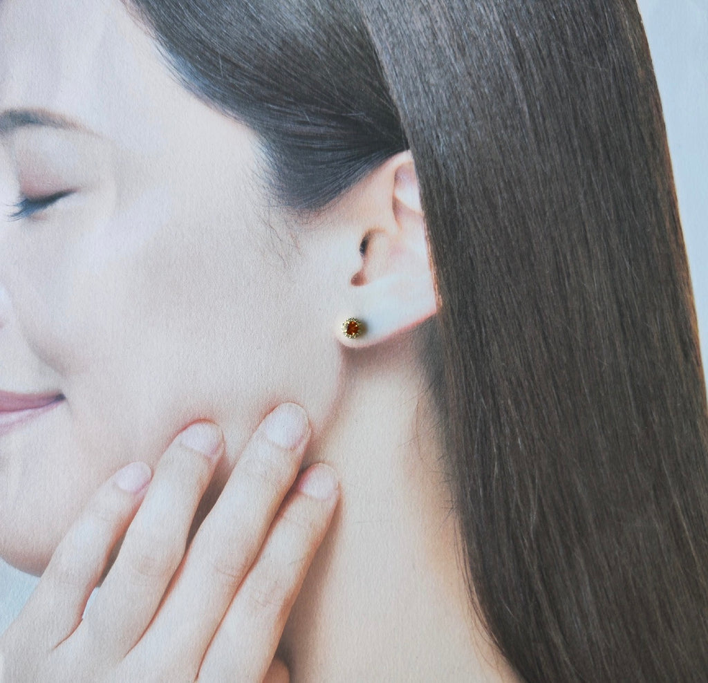 天然スぺサルティンガーネット 天然ダイヤモンド 18金ピアス ②