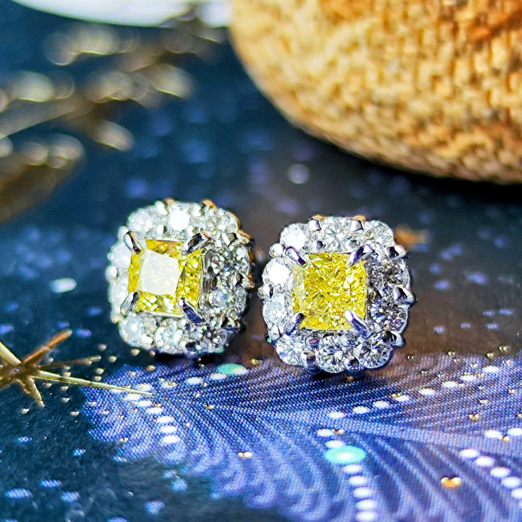 【イエローダイヤ】FANCY INTENSE YELLOW SI1 プラチナピアス