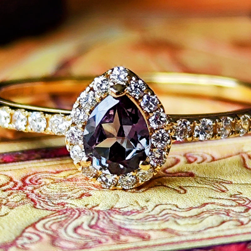 【アレキタイプ】天然カラーチェンジガーネット 天然ダイヤモンド リング