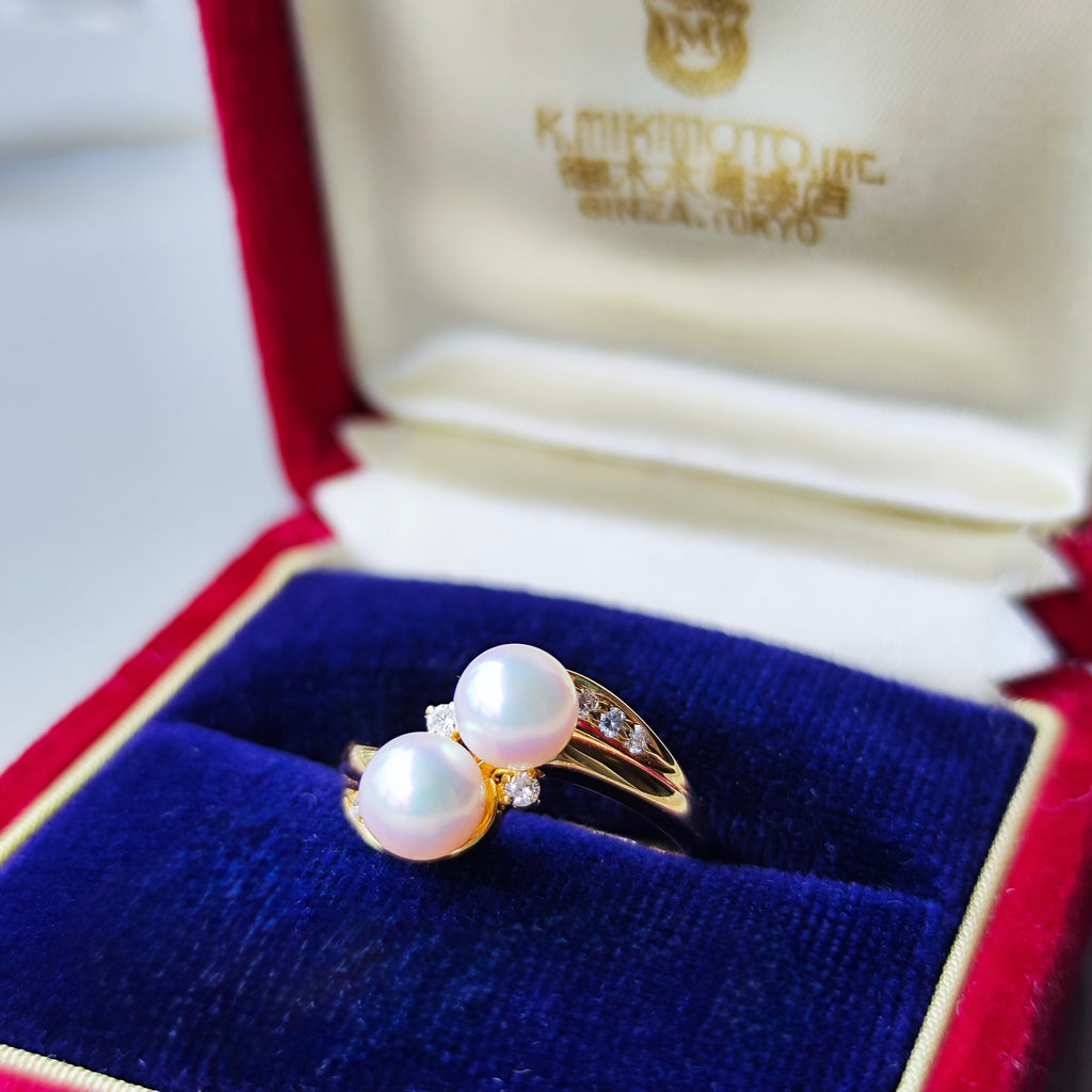 MIKIMOTO ミキモト あこや真珠 天然ダイヤモンド 18金リング