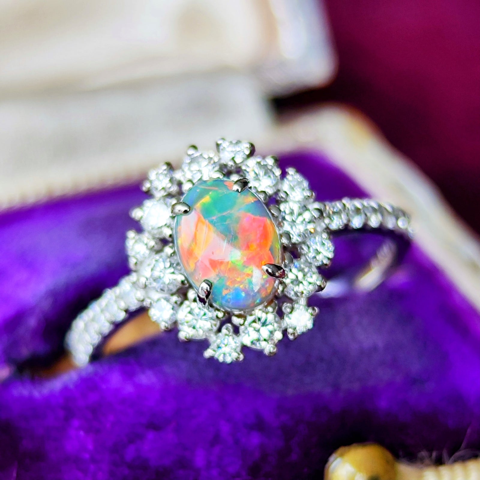 【27-18】ブラックオパール ダイヤモンド　リング D0.3ct 天然ブラックオパール オーストラリア産 天然ダイヤモンド リング