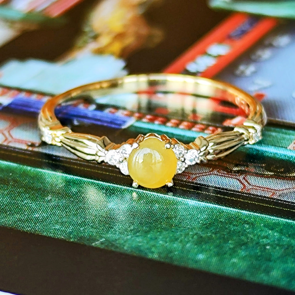 天然翡翠 天然ダイヤモンド イエロー 18金リング