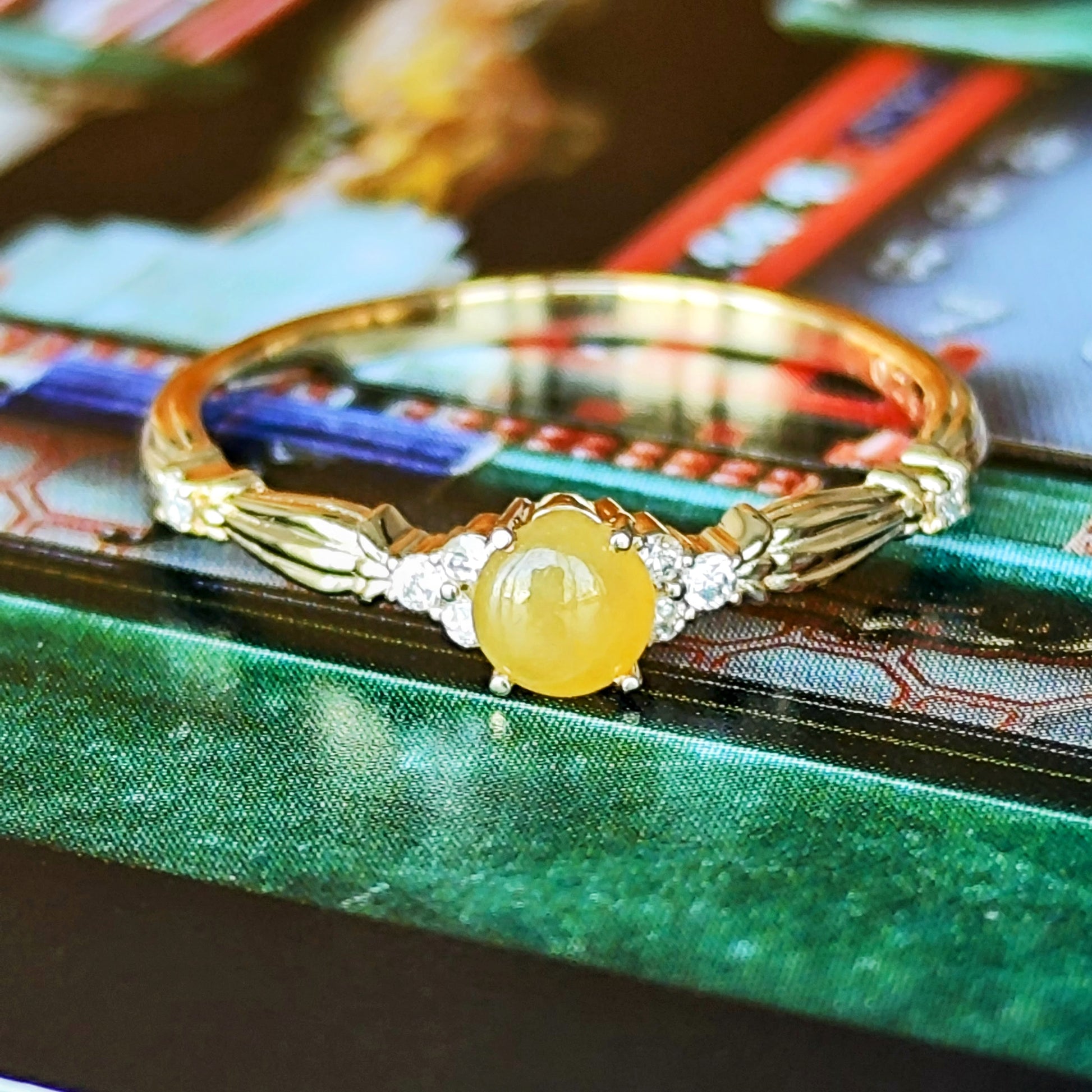 天然翡翠 天然ダイヤモンド イエロー 18金リング
