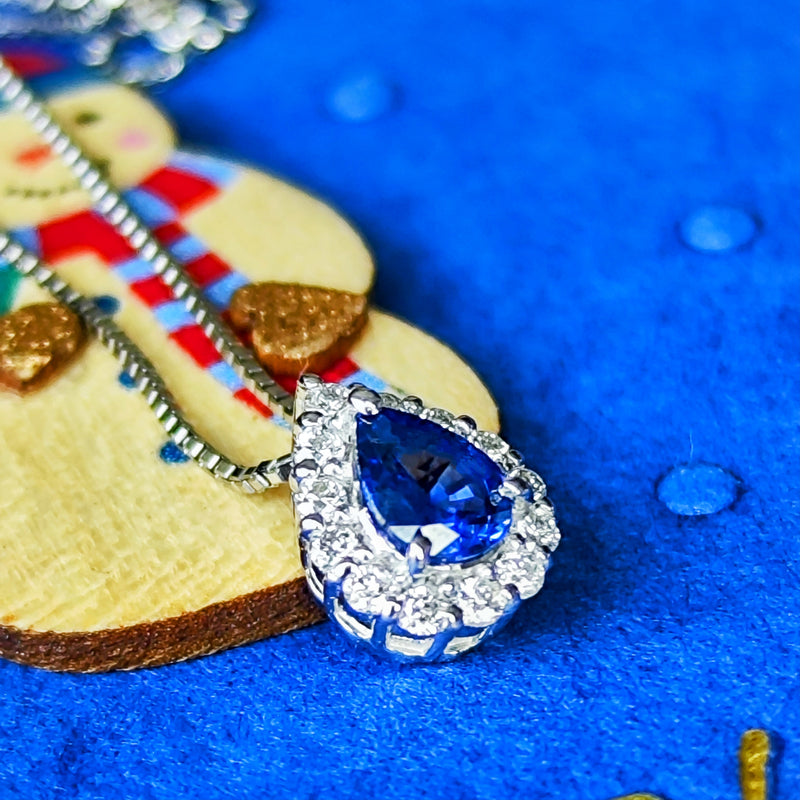 【コーンフラワー】天然サファイア 天然ダイヤモンド ネックレス