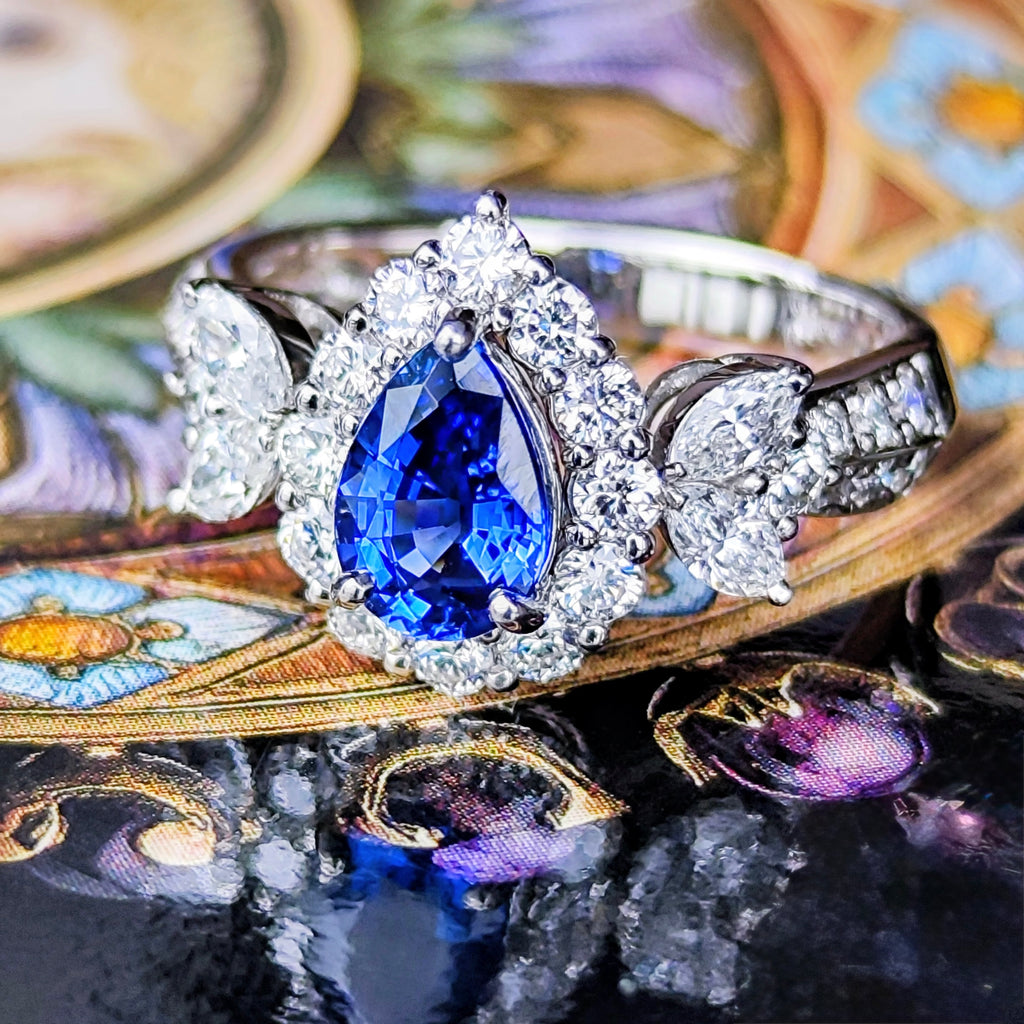 【コーンフラワー】天然サファイア 1.11ct 天然ダイヤモンド リング