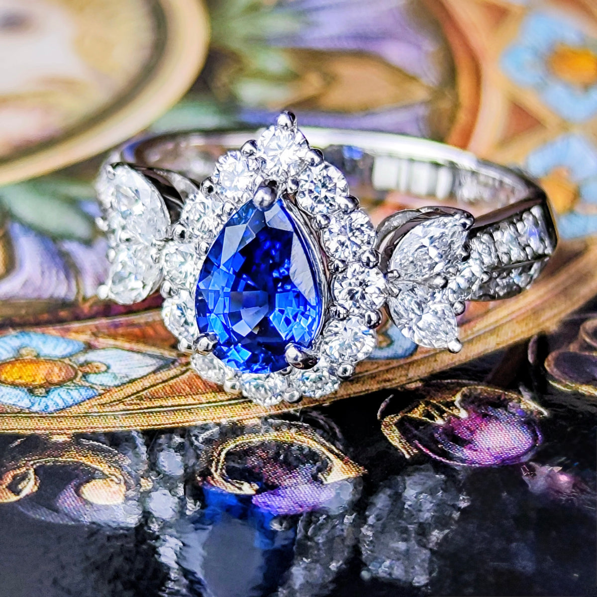 【コーンフラワー】天然サファイア 1.11ct 天然ダイヤモンド リング