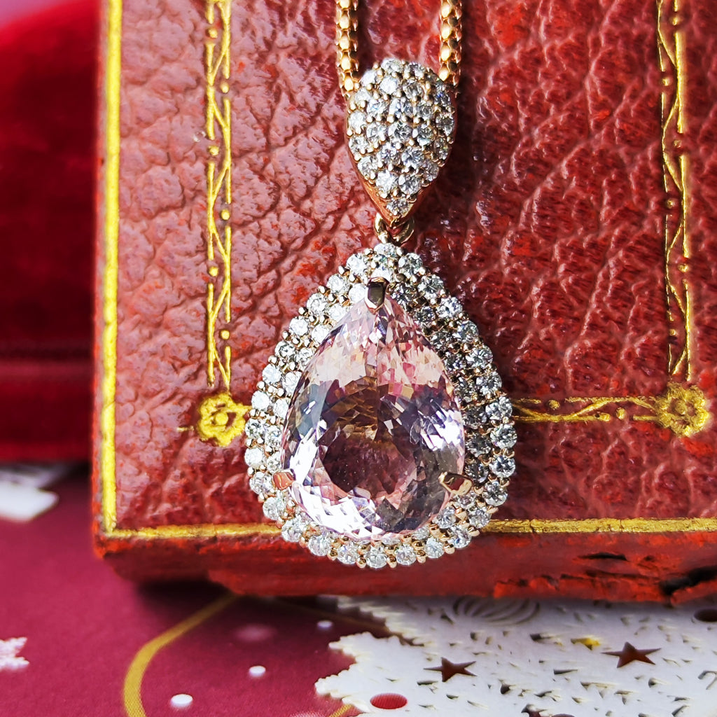 天然モルガナイト 5.01ct 天然ダイヤモンド ネックレス
