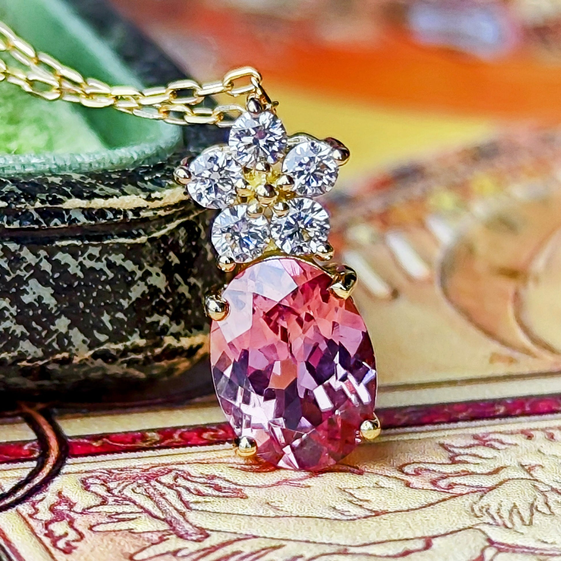 天然マラヤガーネット 1.30ct 天然ダイヤモンド ネックレス