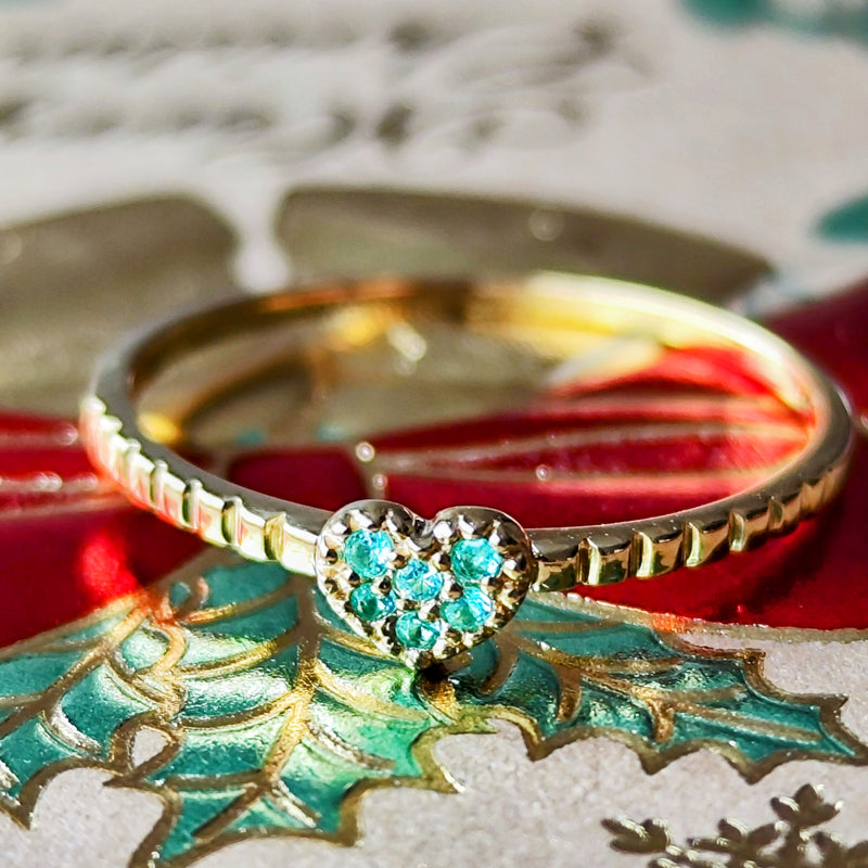 天然パライバトルマリン ハートモチーフ 18金リング