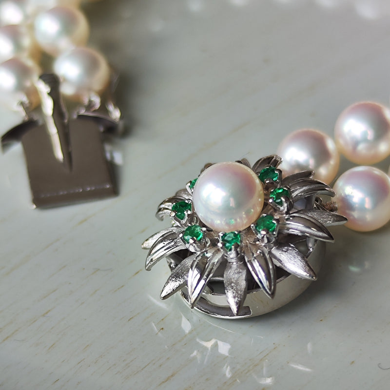 MIKIMOTO ミキモト あこや真珠 天然エメラルド ブレスレット