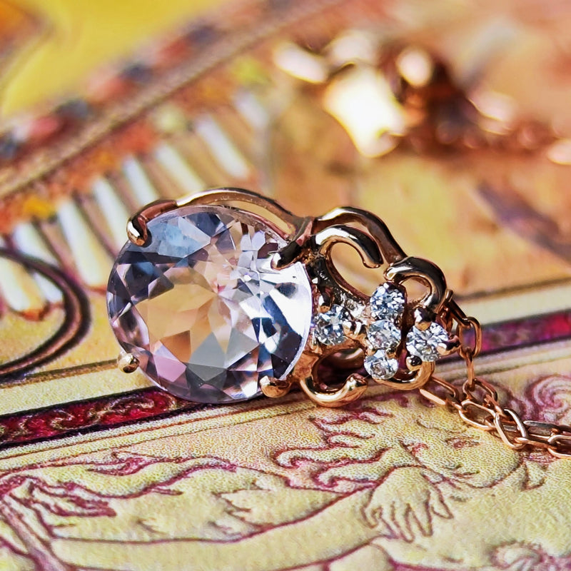 天然モルガナイト 天然ダイヤモンド ネックレス