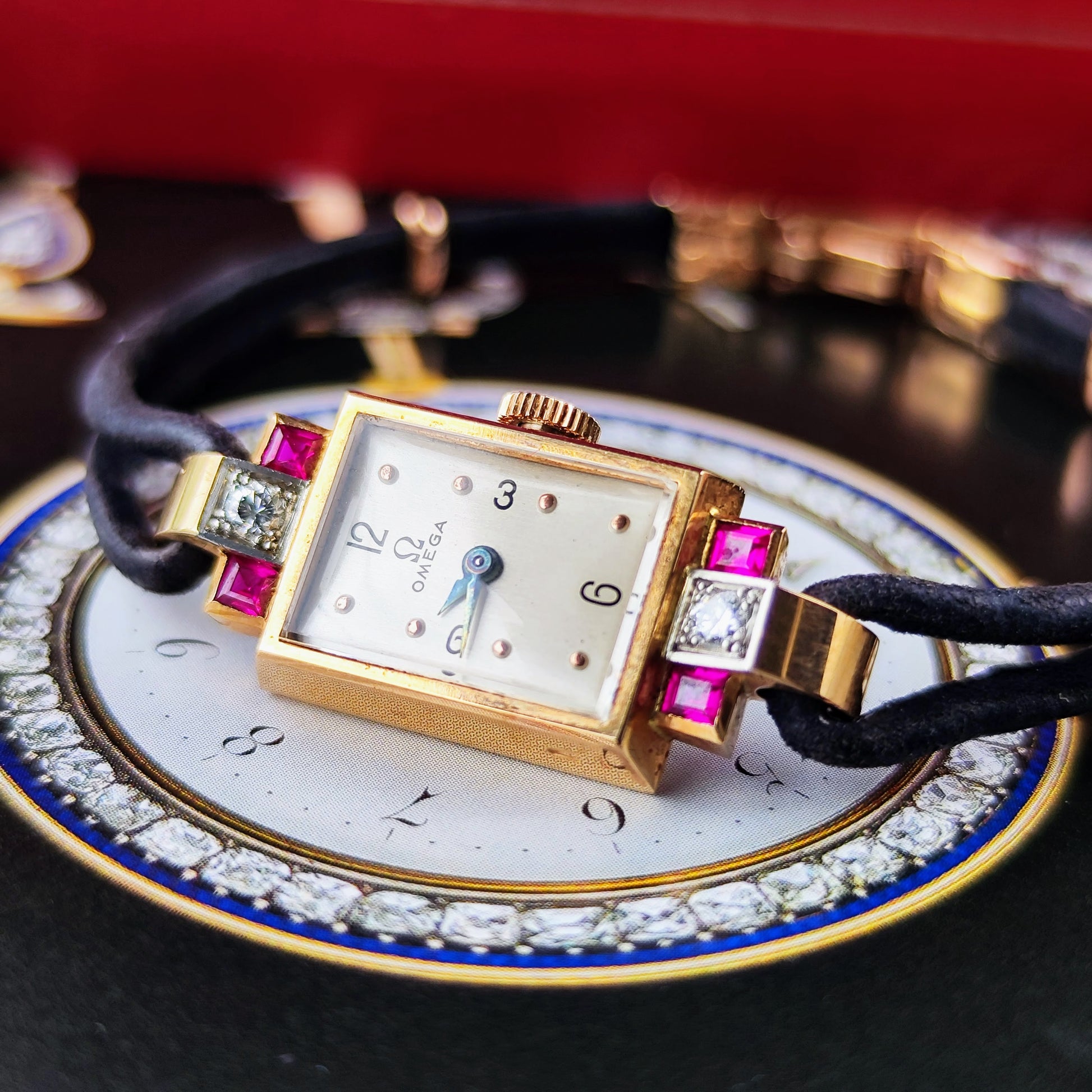 【OH済み】OMEGA オメガ 天然ダイヤモンド 合成ルビー 18金無垢時計