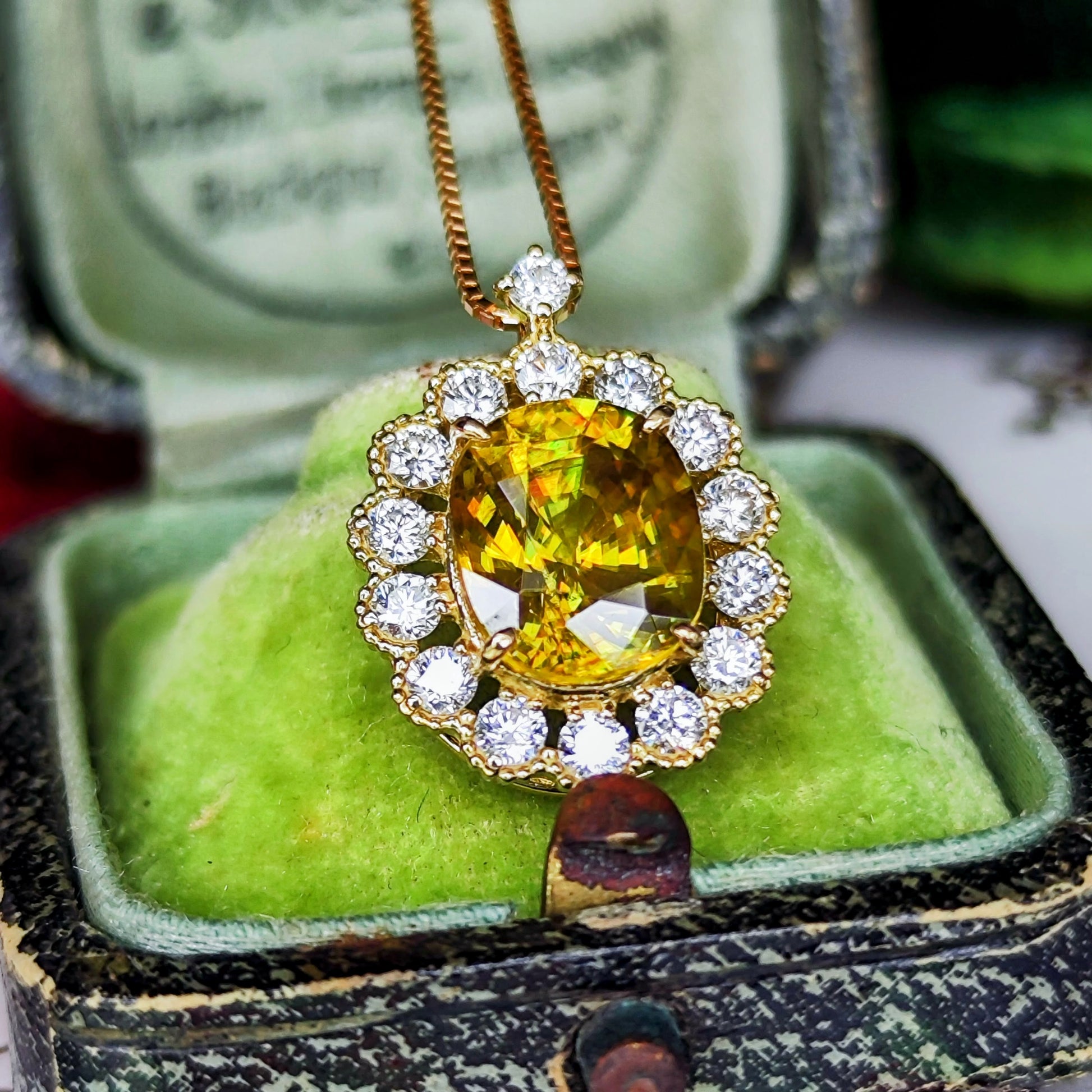 【大粒 3.22ct】天然スフェーン 天然ダイヤモンド ネックレス