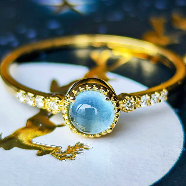 天然アクアマリンキャッツアイ 天然ダイヤモンド 18金リング – Mico宝飾店