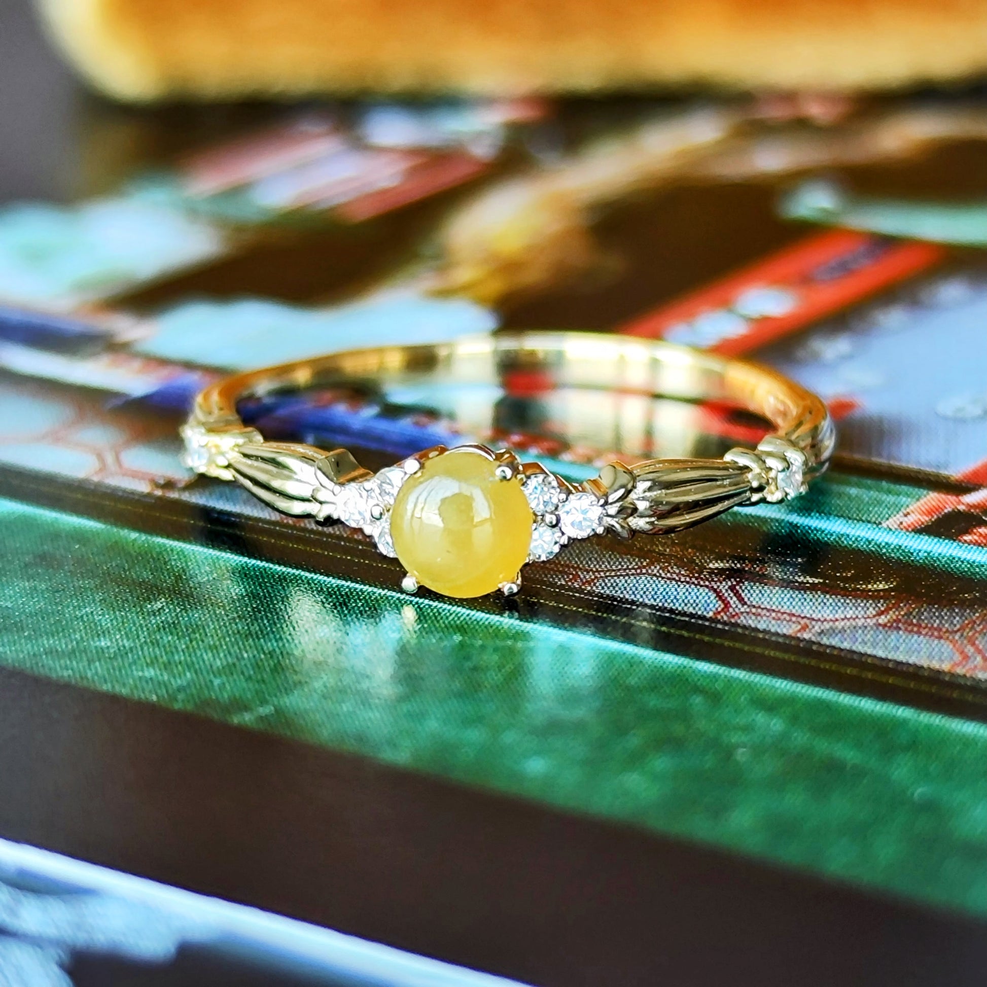 天然翡翠 天然ダイヤモンド イエロー 18金リング