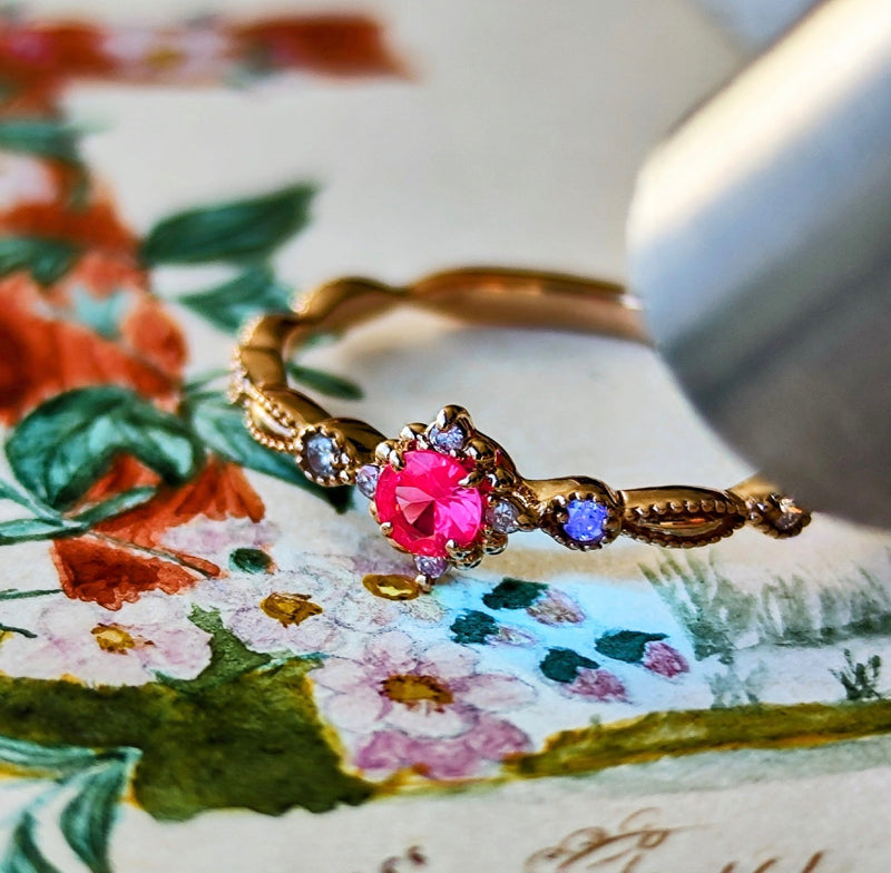 【ホットスピネル】天然ピンクスピネル 天然ダイヤモンド 18金リング