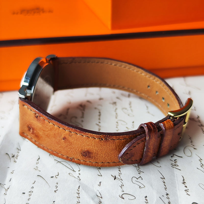 【ボーイズサイズ】HERMES エルメスセリエ オーストリッチ クォーツ腕時計