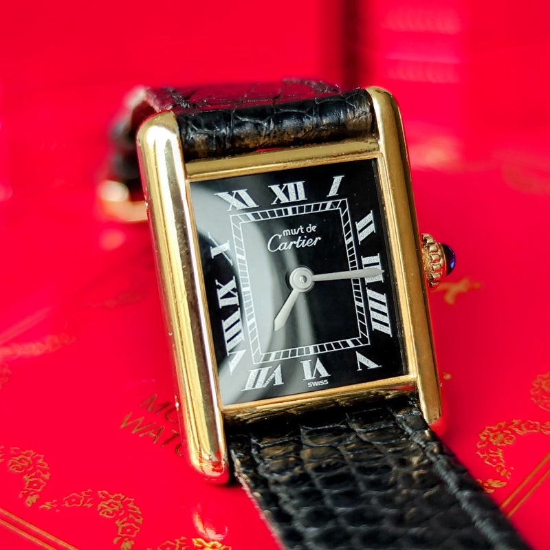 【OH済み】Cartier カルティエ マストタンク ブラックローマンオニキス 手巻き腕時計