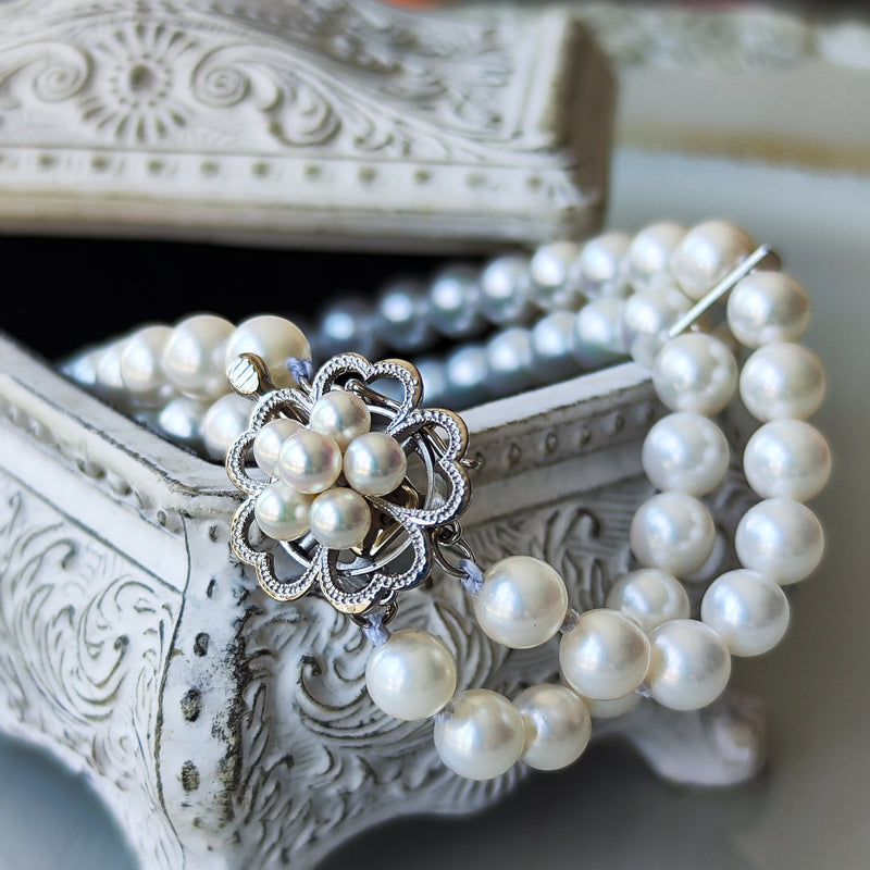 ✨美品✨MIKIMOTO ミキモト パール あこや真珠 ブローチ ケース付 刻印 MIKIMOTO ミキモト あこや真珠 パール ブローチ 花モチーフ