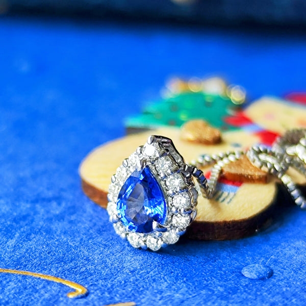 【コーンフラワー】天然サファイア 天然ダイヤモンド ネックレス